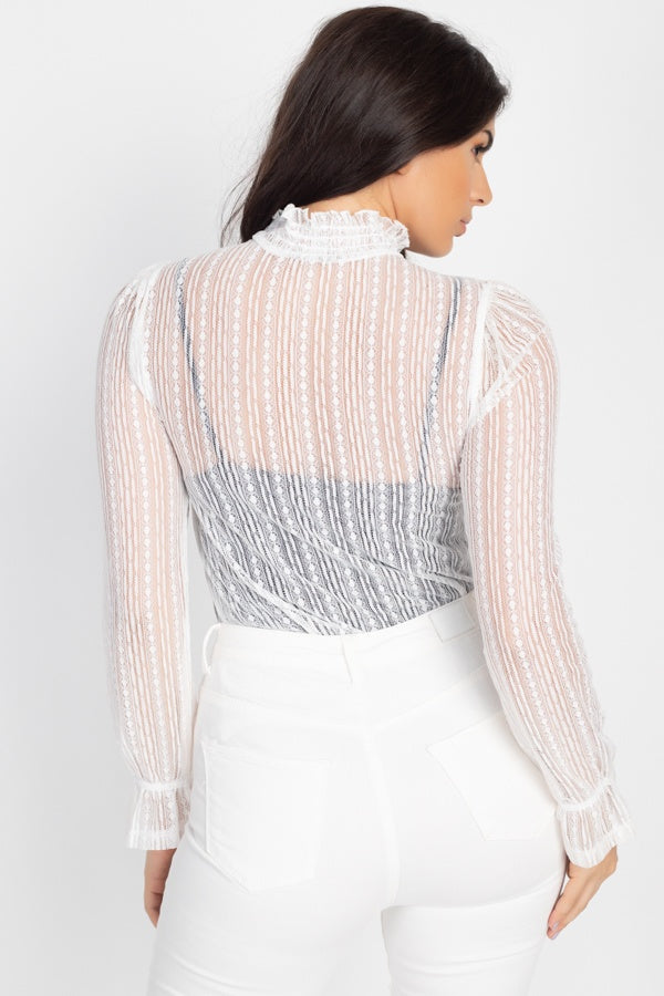 Ruffle Mock Neck Lace Top