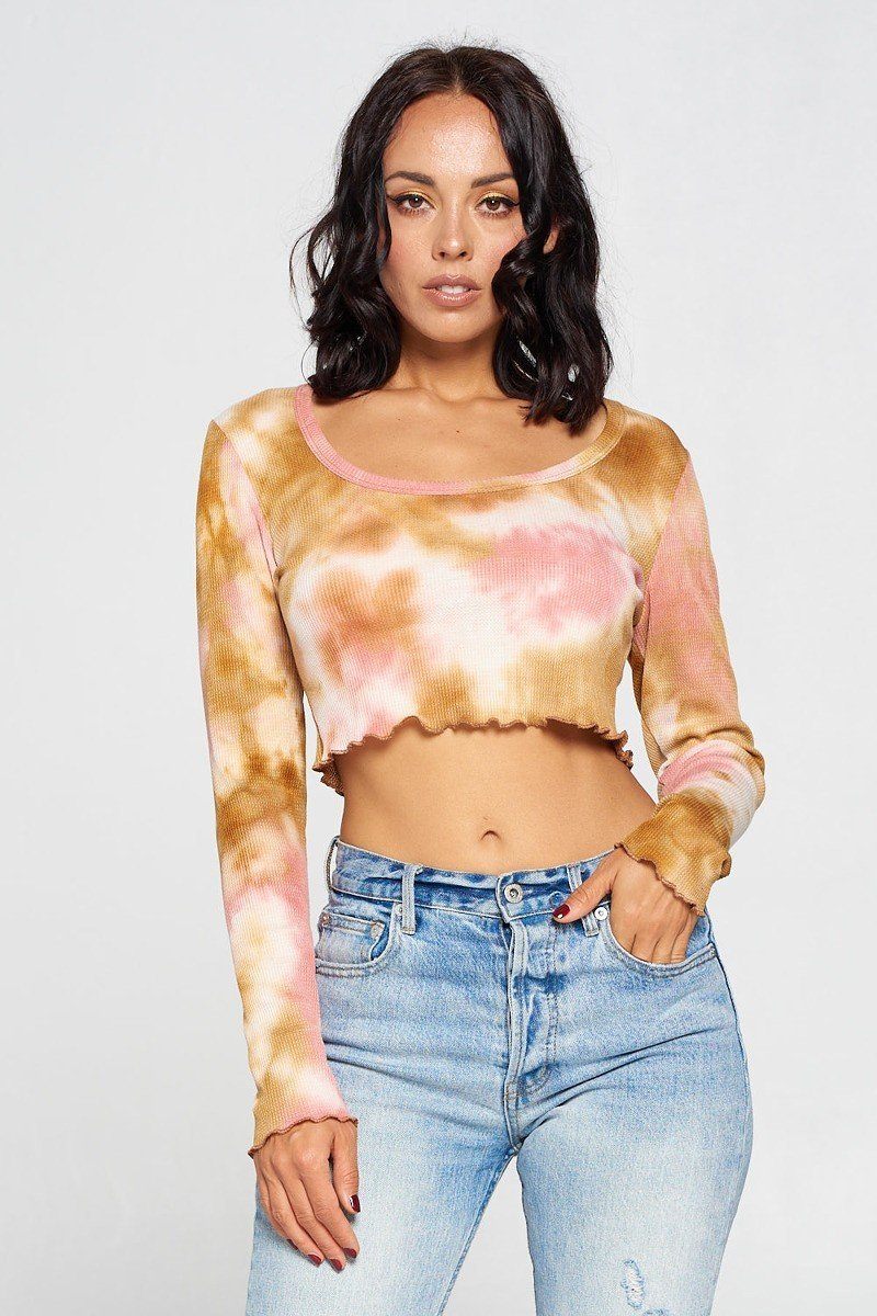 Long Sleeve Tie Dye Crop Top