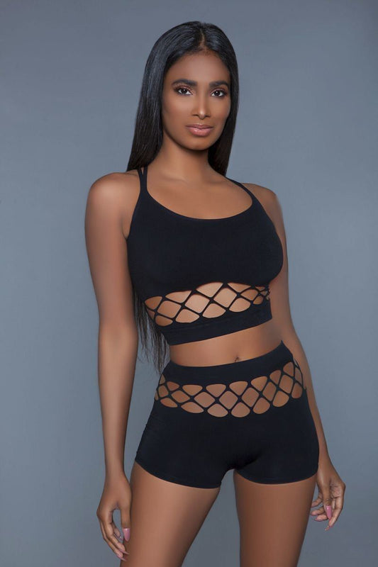 Wide Fishnet, Long Sleeve Bodysuit.