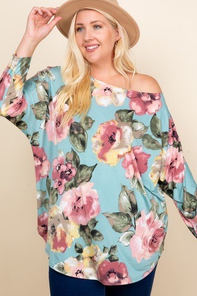 Plus Size Floral Printed Venezia One Shoulder Fashion Top