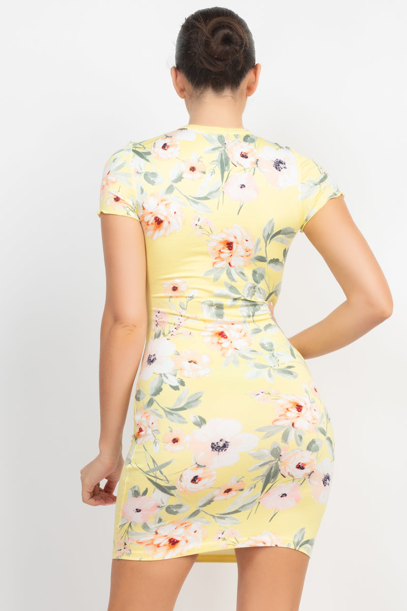 Short Sleeve Floral Bodycon Dress