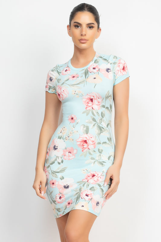 Short Sleeve Floral Bodycon Dress