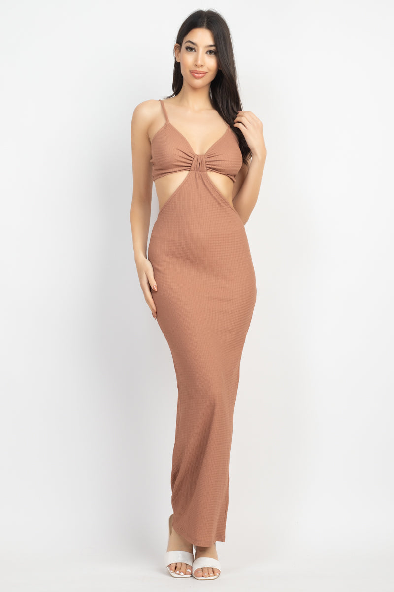 Cutout Back Slit V-neck Maxi Dress