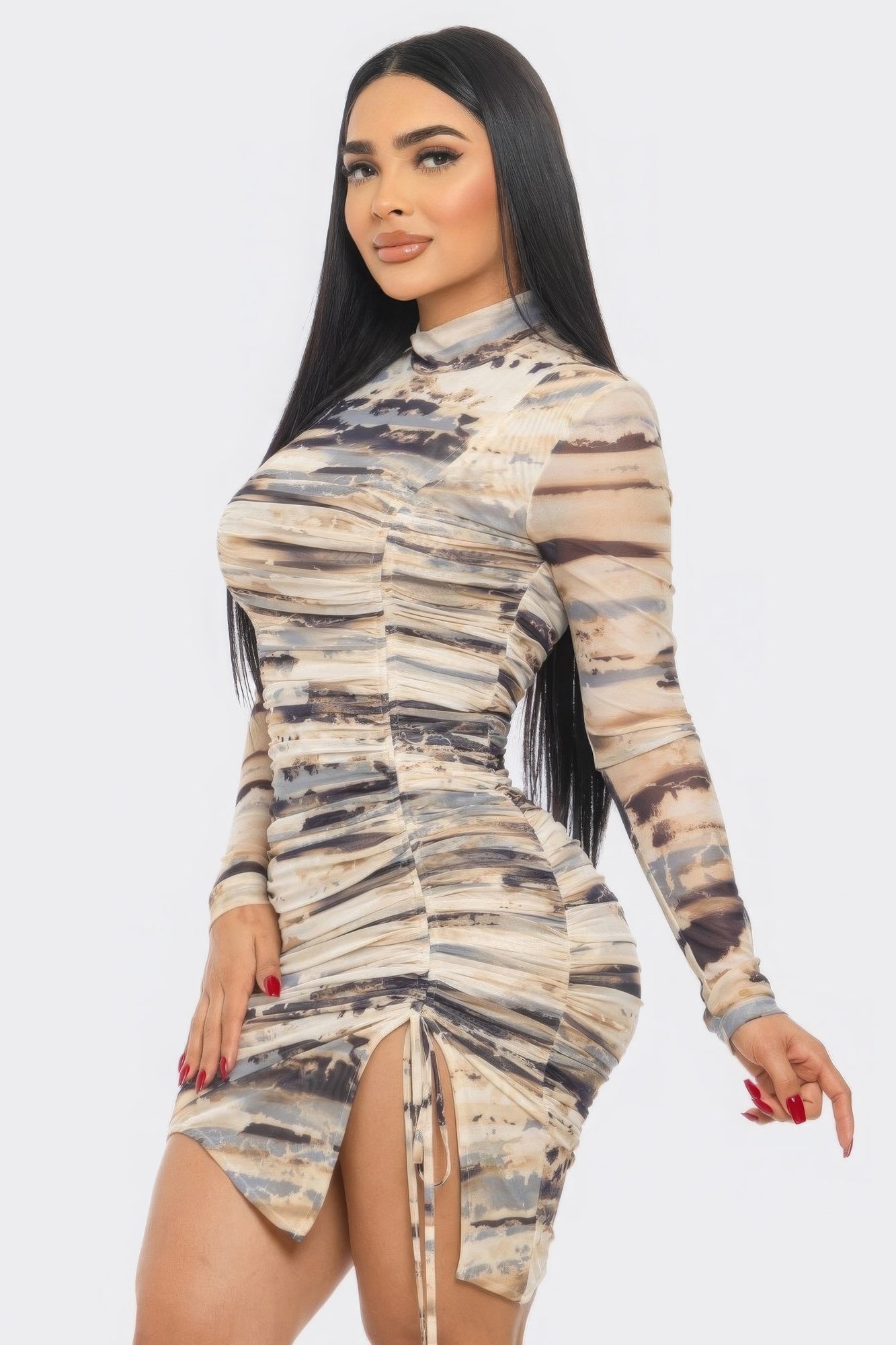 Print Mesh Mini Dress